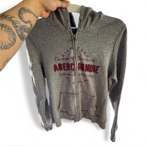 Abercrombie & Fitch Charcoal Zip-Up Sweater with Maroon Print